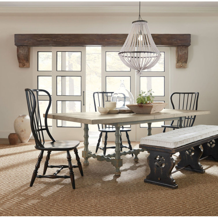 Beige and Gray Extendable Rectangular Wood Dining Table