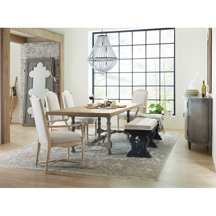 Beige and Gray Extendable Rectangular Wood Dining Table
