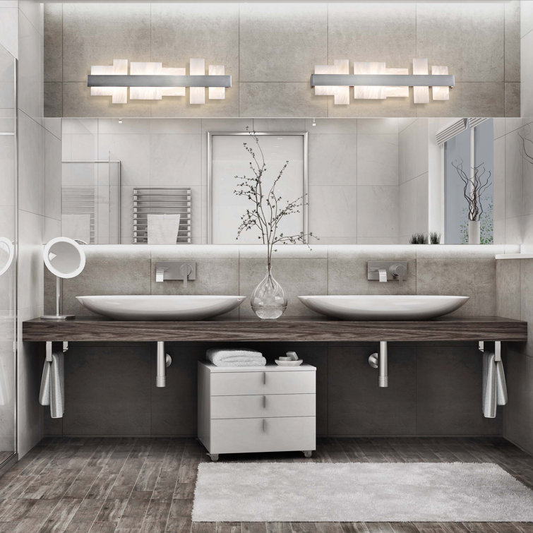 Acropolis Aged Brass Dimmable LED Vanity Light with Spanish Alabaster Shade