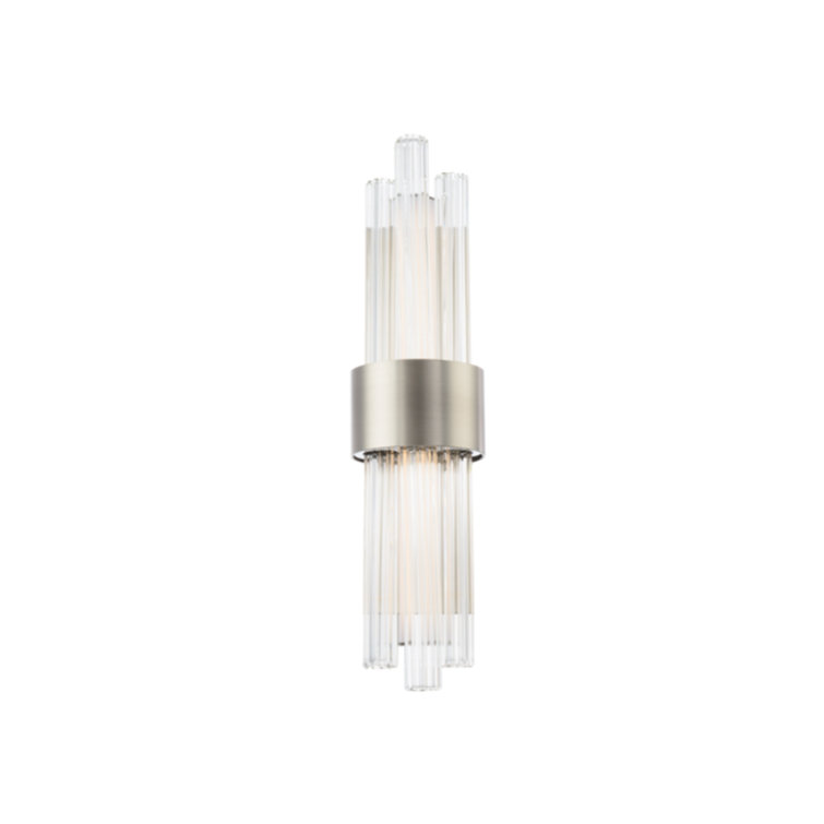 Brushed Nickel 2-Light LED Outdoor Vanity Light with Clear Fluted Glass