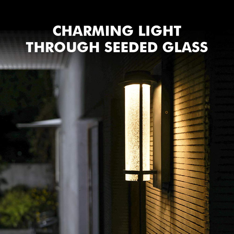 Matte Black Cylinder LED Wall Sconce with Seeded Glass
