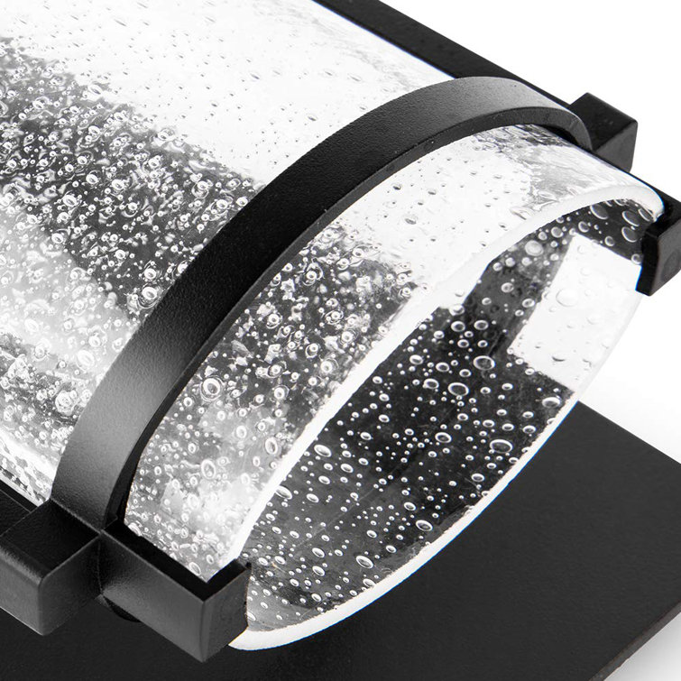 Matte Black Cylinder LED Wall Sconce with Seeded Glass