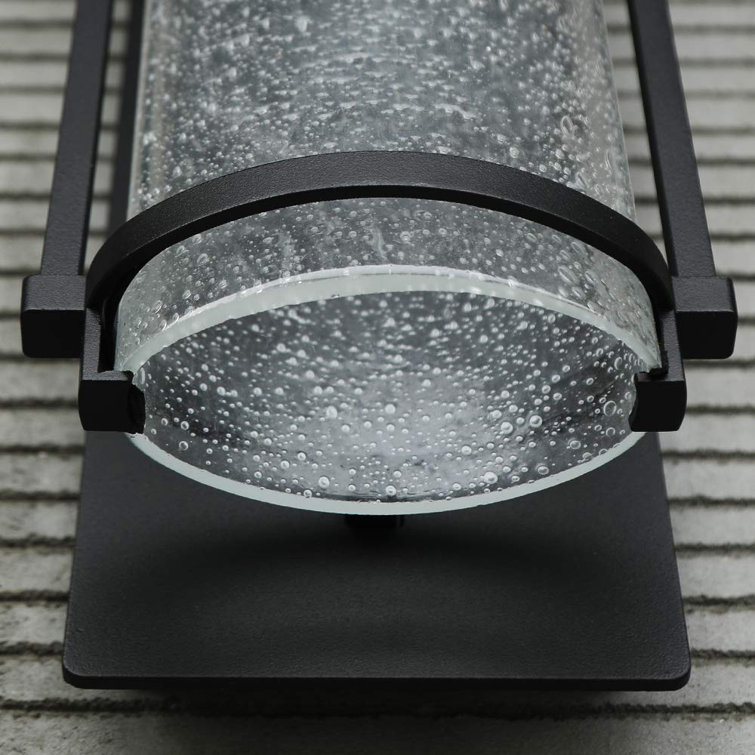 Matte Black Cylinder LED Wall Sconce with Seeded Glass