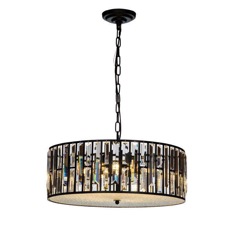 6-Light Black Drum Chandelier with Crystal Accents