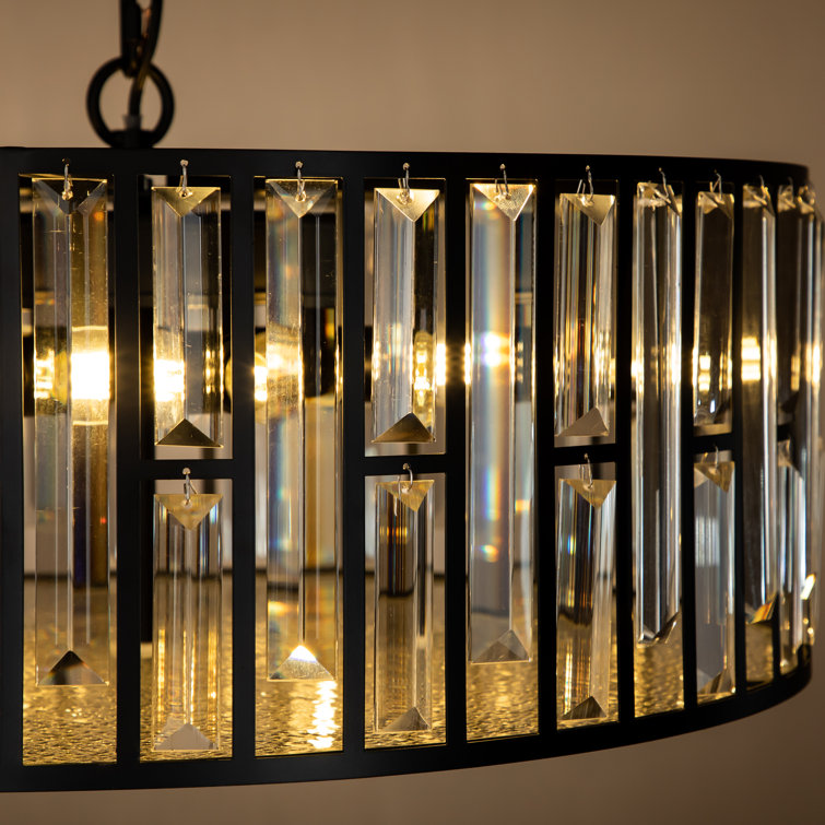 6-Light Black Drum Chandelier with Crystal Accents