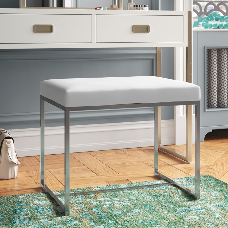 Monroe White Vegan Leather and Chrome Accent Stool
