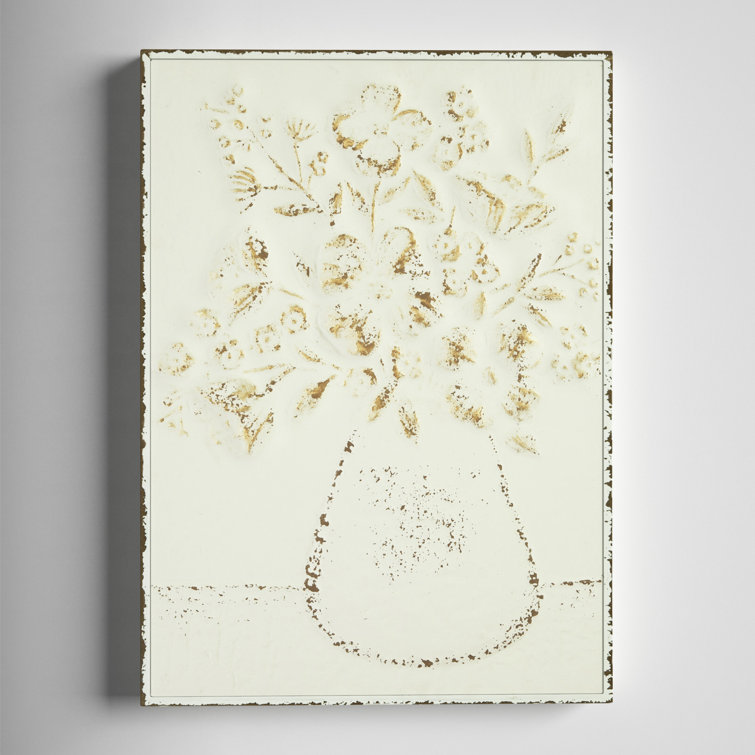 Rustic Charm Embossed Metal Floral Vase Wall Art, 24"x19"