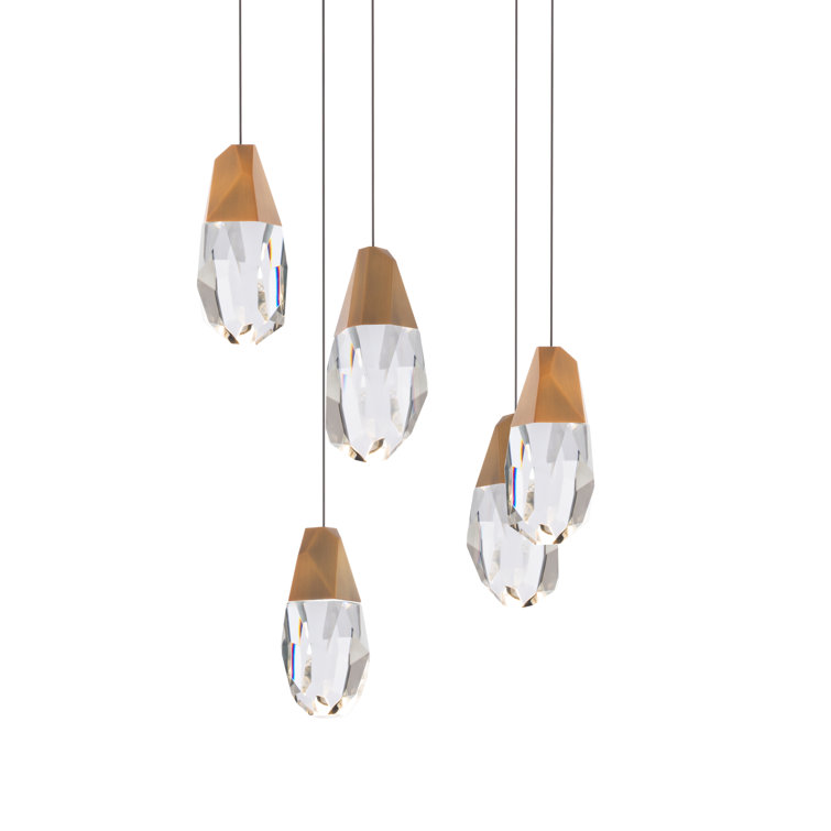 Aged Brass Mini LED Cluster Pendant with Optic Haze Crystal