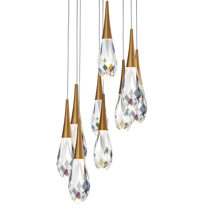 Hibiscus Aged Brass 9-Light LED Crystal Globe Pendant