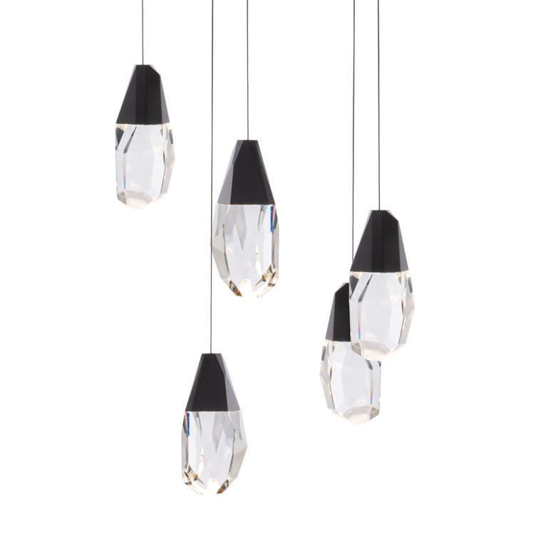 Martini Optic Haze Crystal 5-Light LED Pendant in Polished Nickel