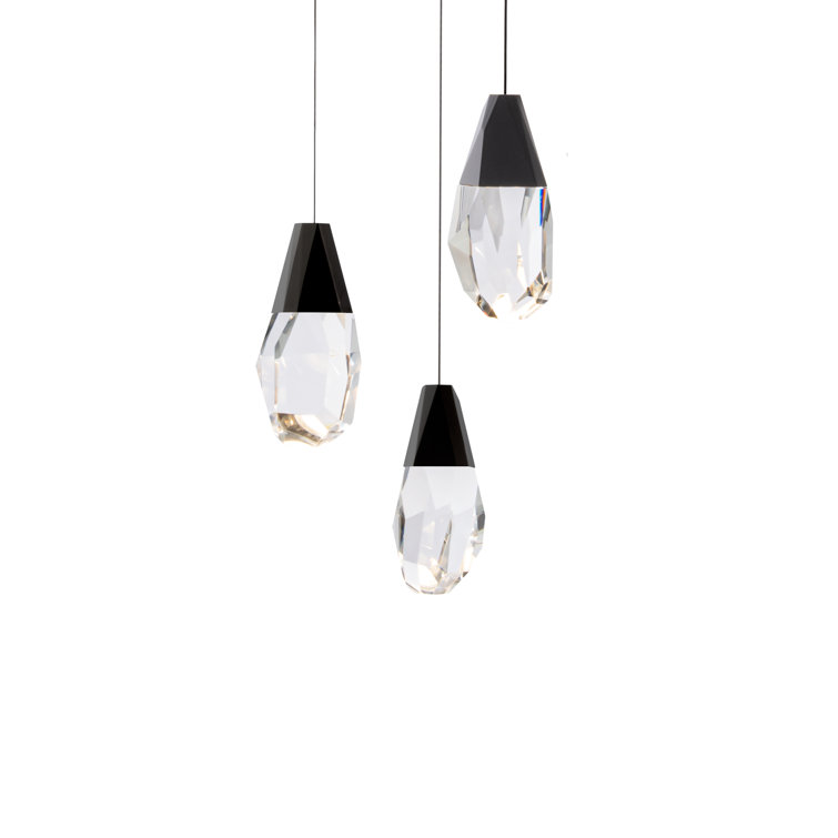 Aged Brass Mini LED Pendant with Black Optic Haze Crystal