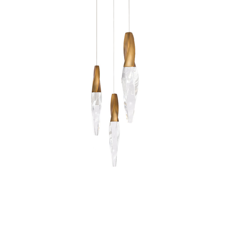 Aged Brass Crystal LED Pendant Light Trio