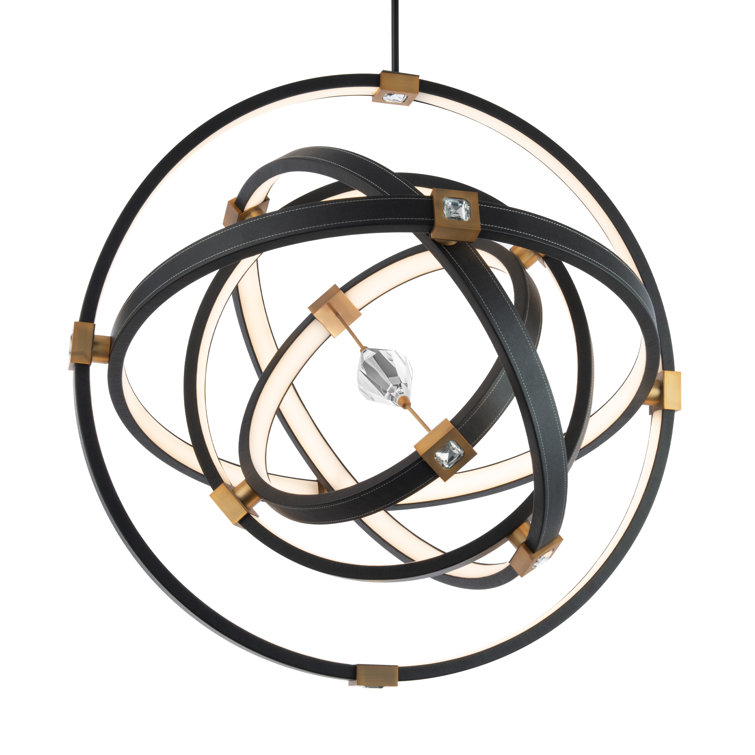 Atomic Black and Aged Brass LED Pendant with Crystal