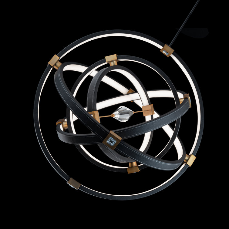 Atomic Black and Aged Brass LED Pendant with Crystal