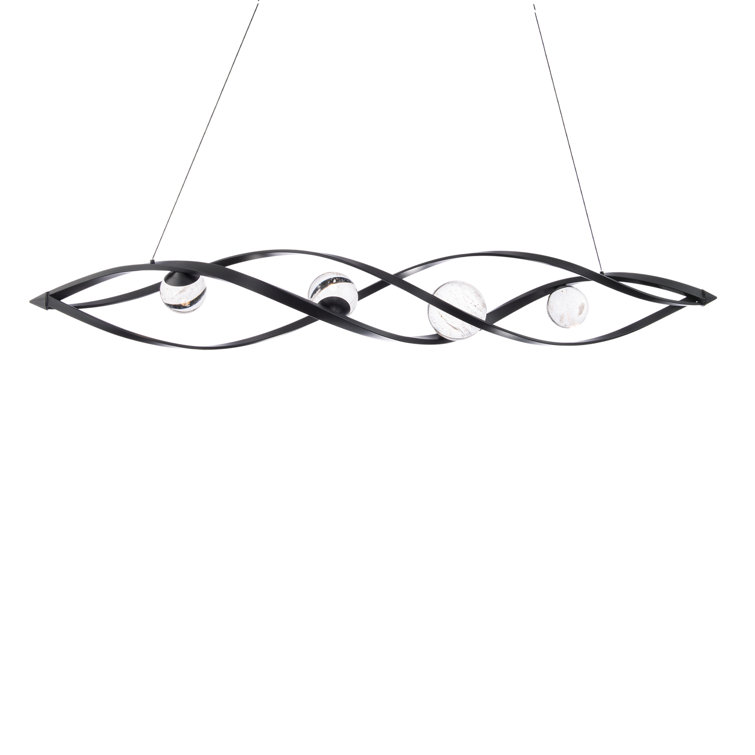 Slipstream Matte Black LED Linear Pendant with Crystal Orbs