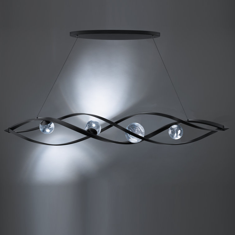 Slipstream Matte Black LED Linear Pendant with Crystal Orbs