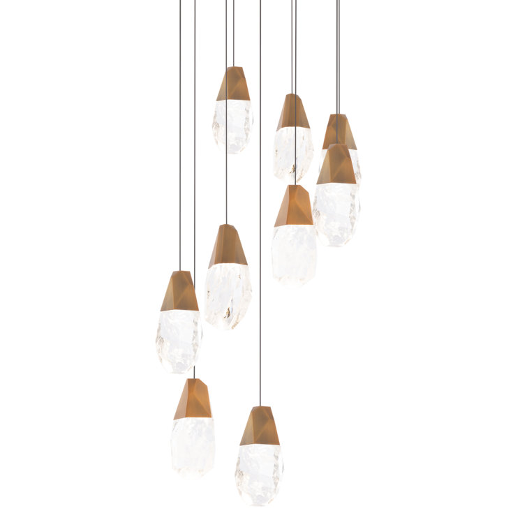 Aged Brass Martini 9-Light LED Pendant with Optic Haze Crystal