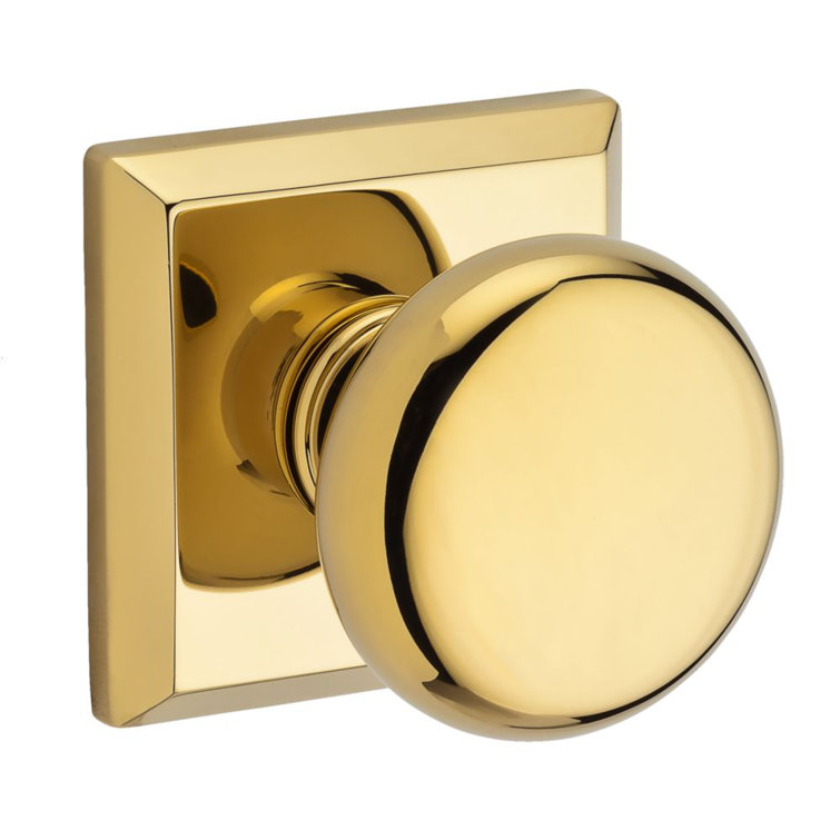 Polished Brass Round Dummy Door Knob with Square Rose
