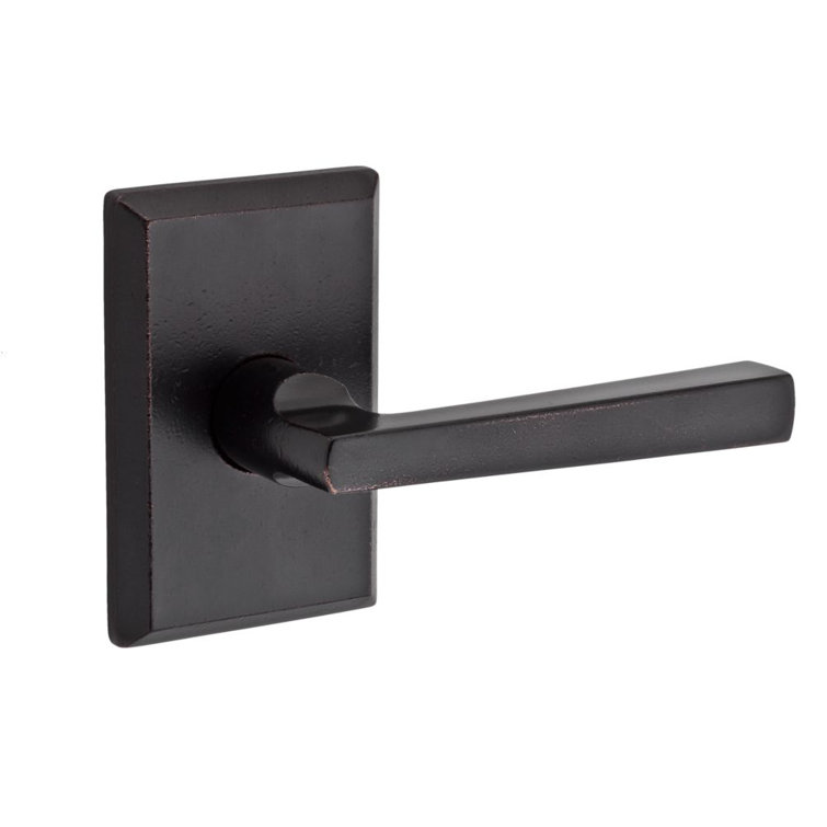 Dark Bronze Privacy Door Lever with Rustic Square Rose