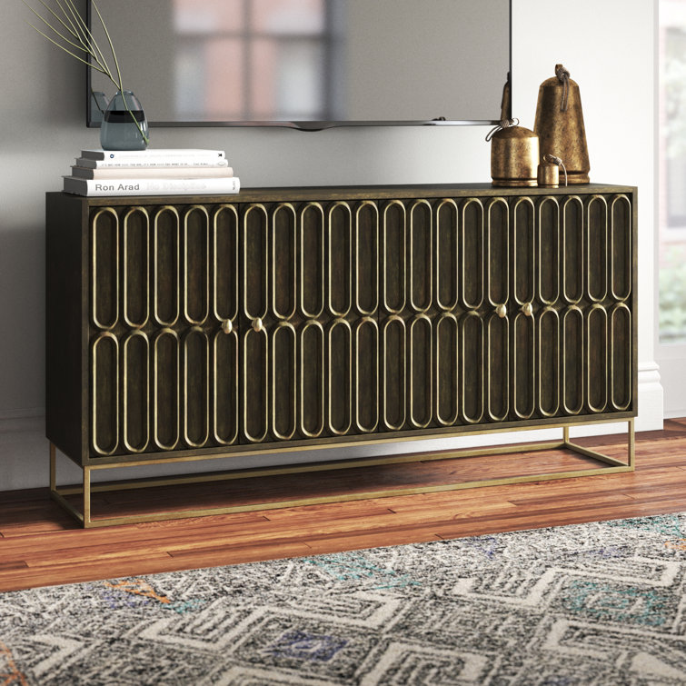 Transitional Silver and Brown 60'' Media Console with Cabinet