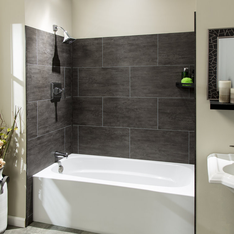 Ashen Slate Gray Vinyl Tile Shower Kit with Interlocking Design