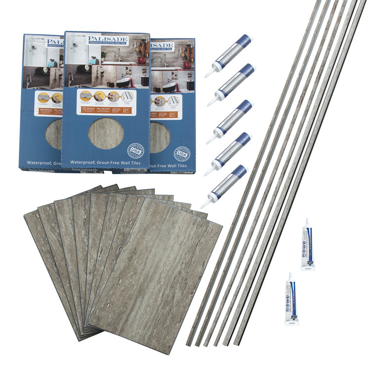 Palisade Grecian Earth Vinyl Tile Shower Kit with Trims
