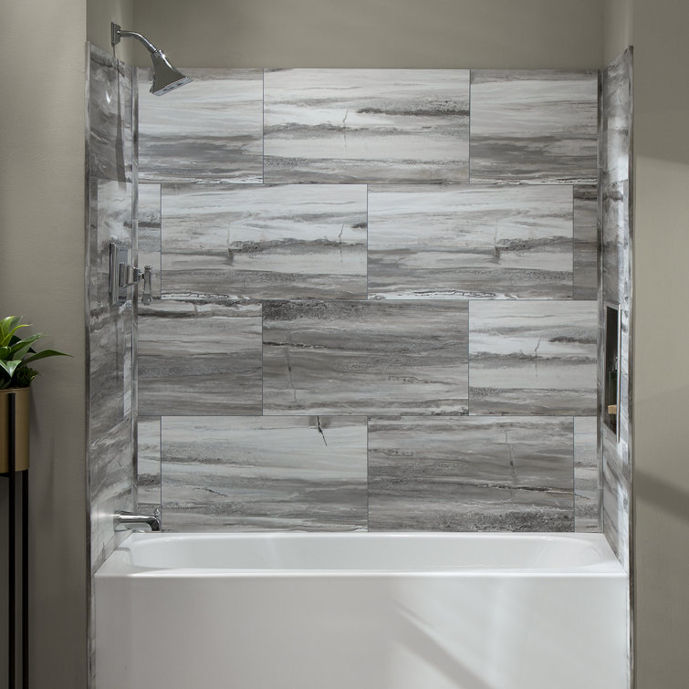 Palisade Louvre Granite Vinyl Tile Shower Kit with Trims