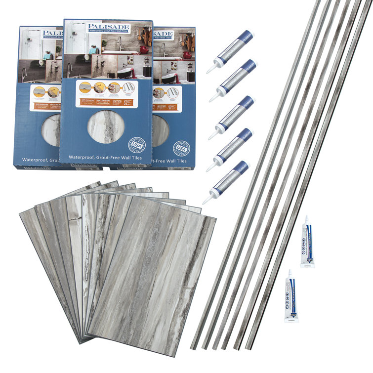Palisade Louvre Granite Vinyl Tile Shower Kit with Trims