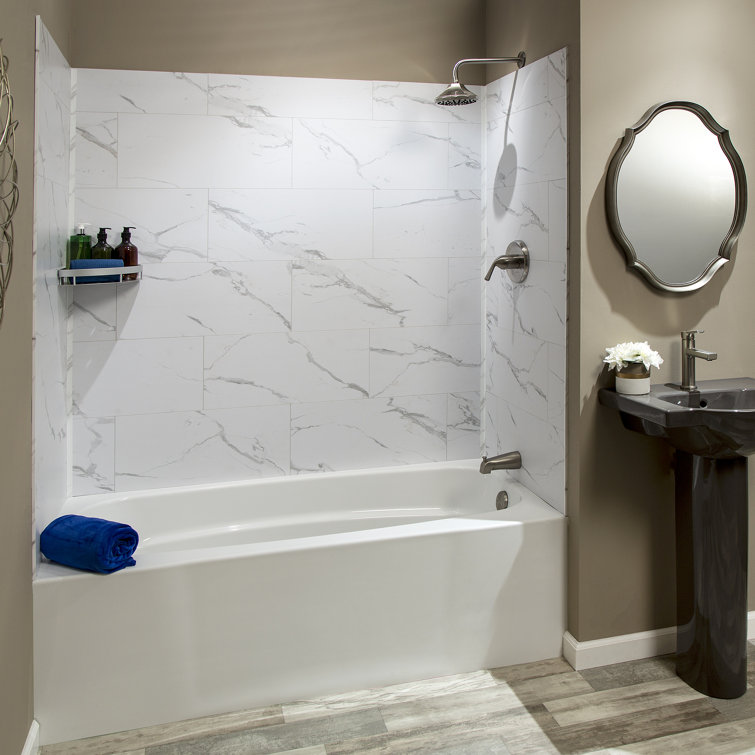 Carrara Marble Vinyl Tile Shower Kit with Interlocking Design