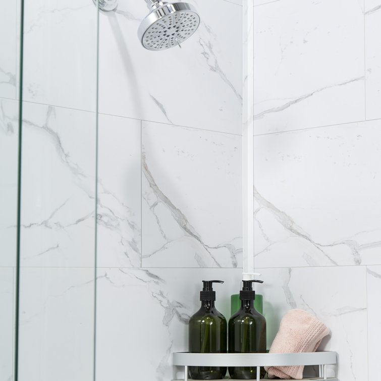 Carrara Marble Vinyl Tile Shower Kit with Interlocking Design