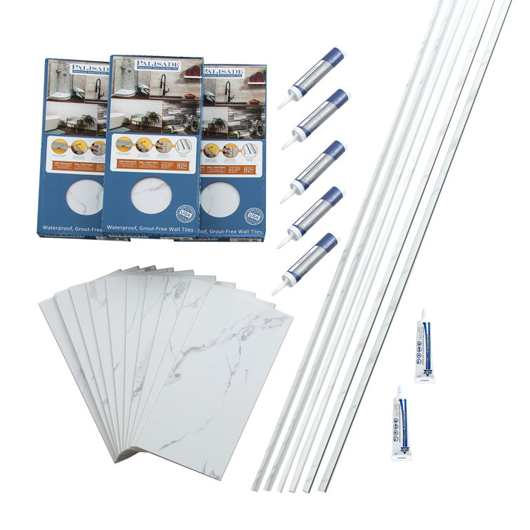 Carrara Marble Vinyl Tile Shower Kit with Interlocking Design