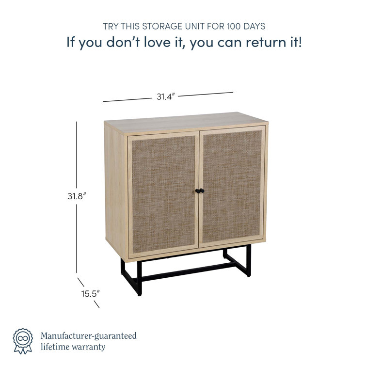 Kova Light Oak and Rattan Storage Cabinets with Adjustable Shelving
