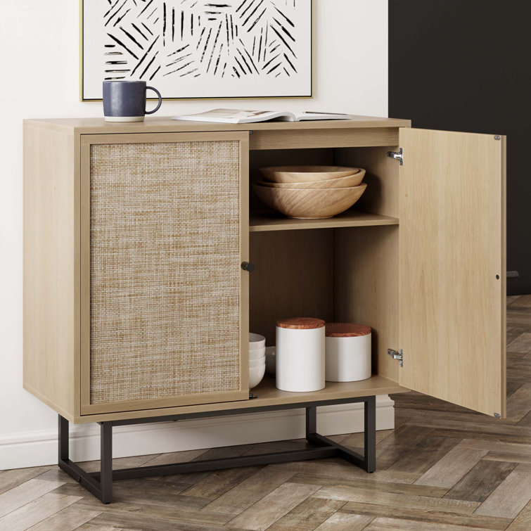 Kova Light Oak and Rattan Storage Cabinets with Adjustable Shelving
