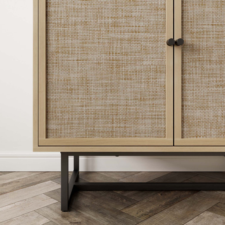Kova Light Oak and Rattan Storage Cabinets with Adjustable Shelving