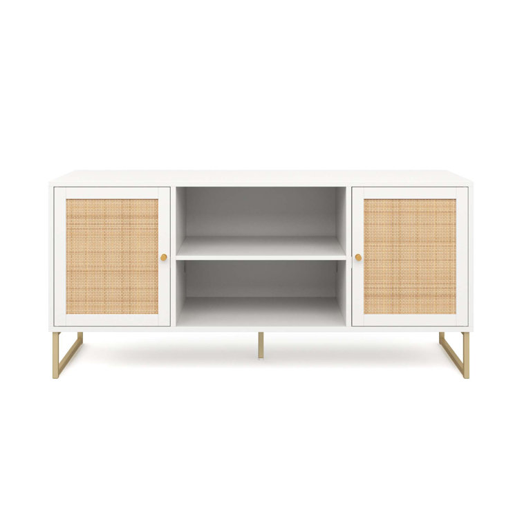White and Gold Rattan Door TV Stand for 55" TVs
