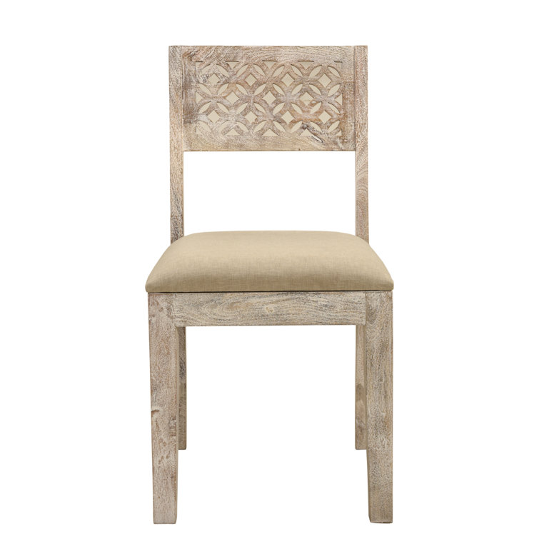 Quincy Mango Wood White Upholstered Slat Back Chairs, Set of 2