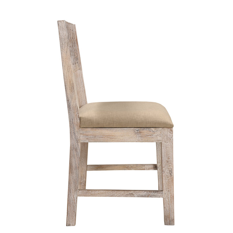 Quincy Mango Wood White Upholstered Slat Back Chairs, Set of 2
