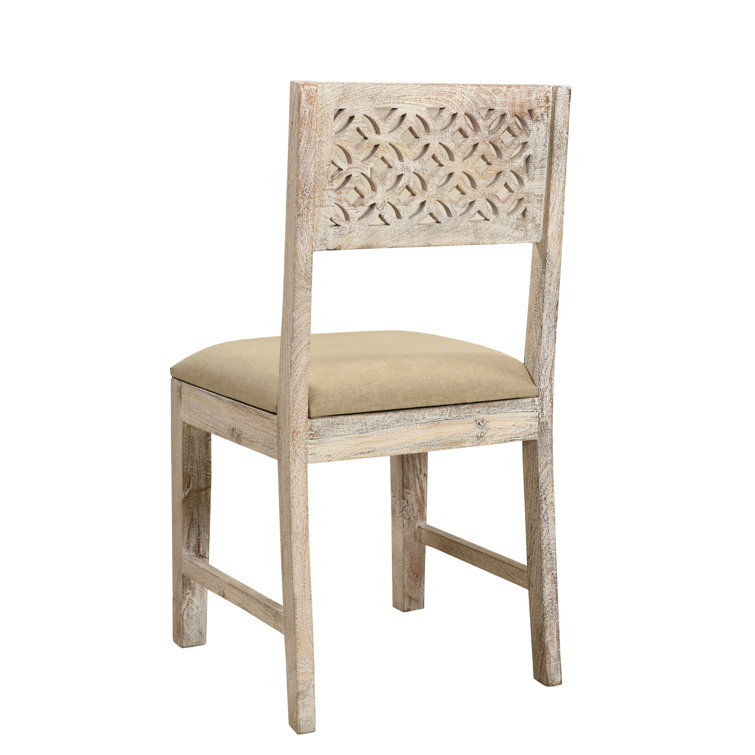 Quincy Mango Wood White Upholstered Slat Back Chairs, Set of 2