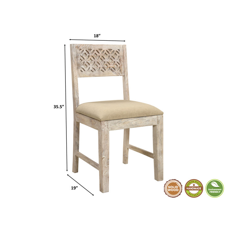 Quincy Mango Wood White Upholstered Slat Back Chairs, Set of 2