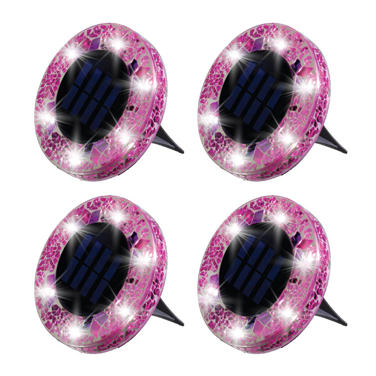 Pink Mosaic Solar LED Pathway Lights with Auto On/Off - 4 Pack