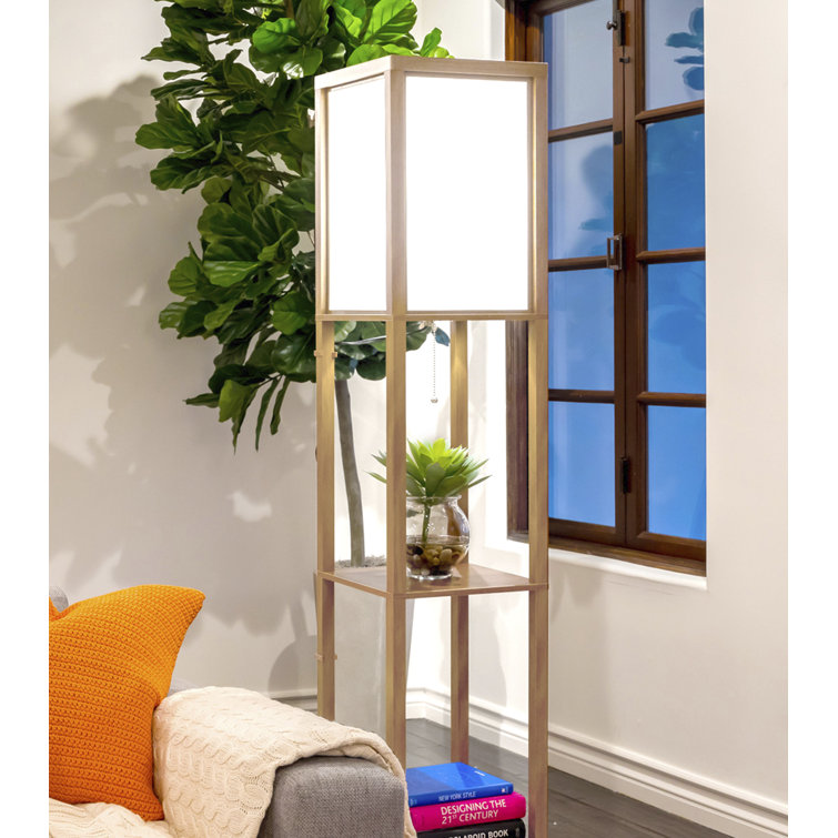 Maxwell Adjustable 63'' Natural Wood Floor Lamp with Shelves