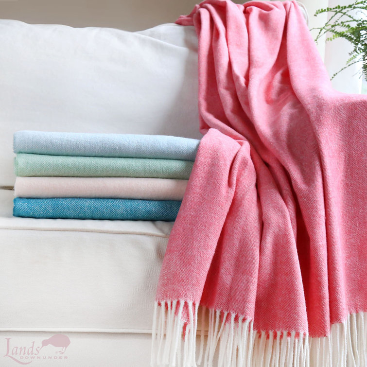 Olive Green Herringbone Wool Blend Throw Blanket