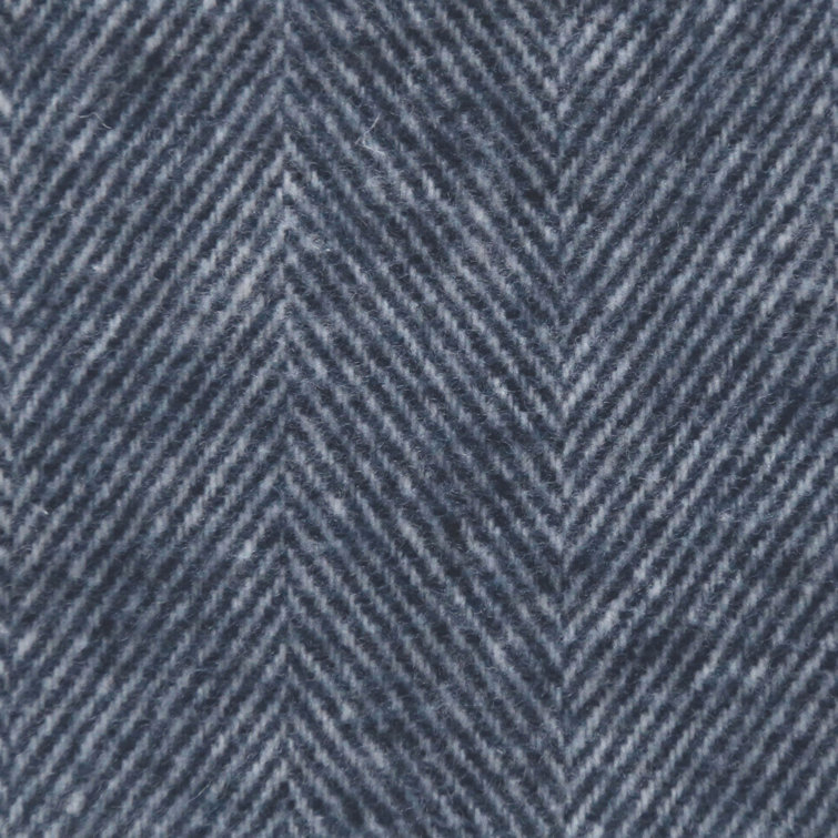 Navy Herringbone Wool and Acrylic Throw Blanket with Fringe