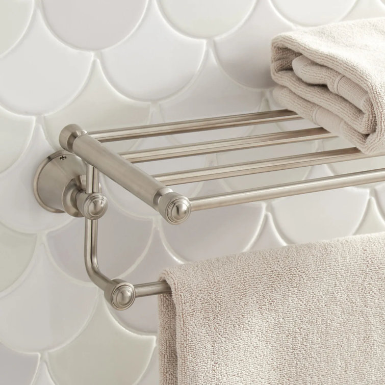 Brushed Nickel Brass Wall-Mount Towel Rack with Shelf