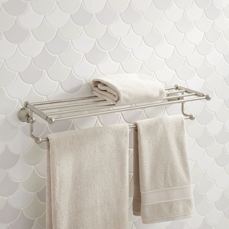 Brushed Nickel Brass Wall-Mount Towel Rack with Shelf