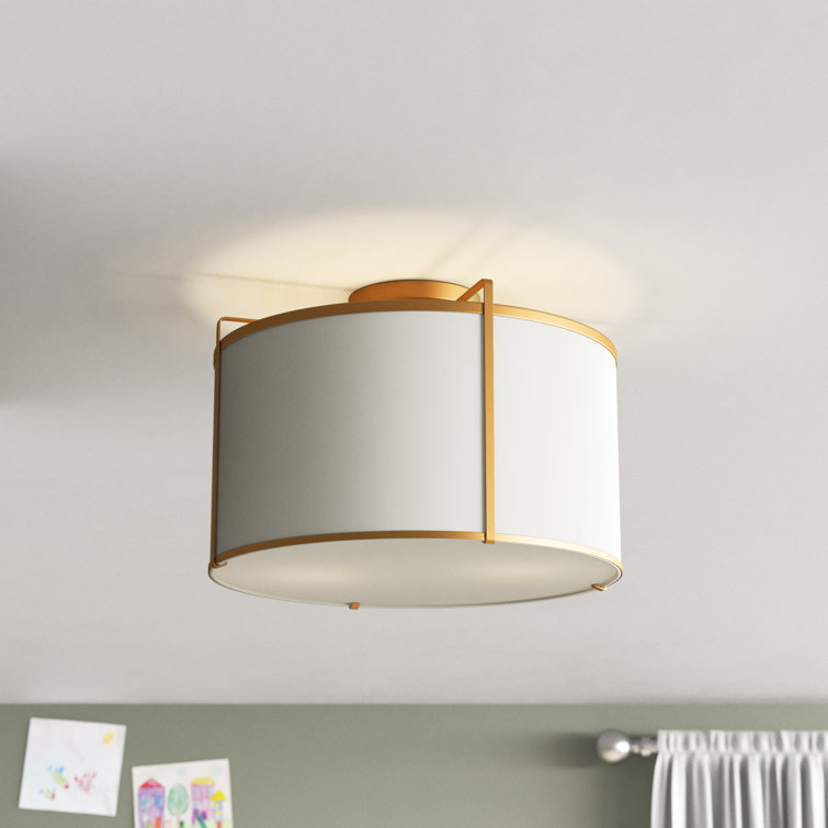 Aged Brass and Crystal Drum Ceiling Light, 12-inch