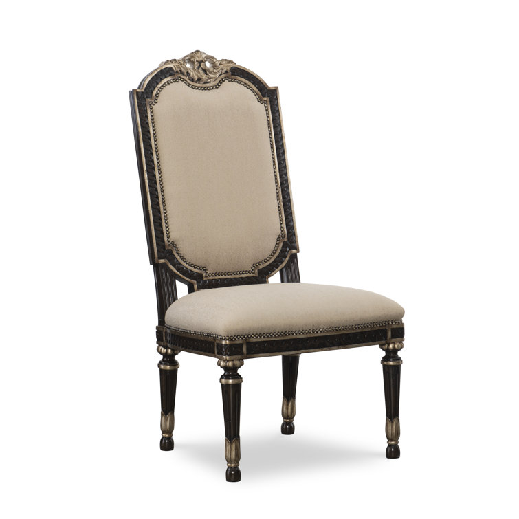 Old World Brown Leather Upholstered Wood Side Chair