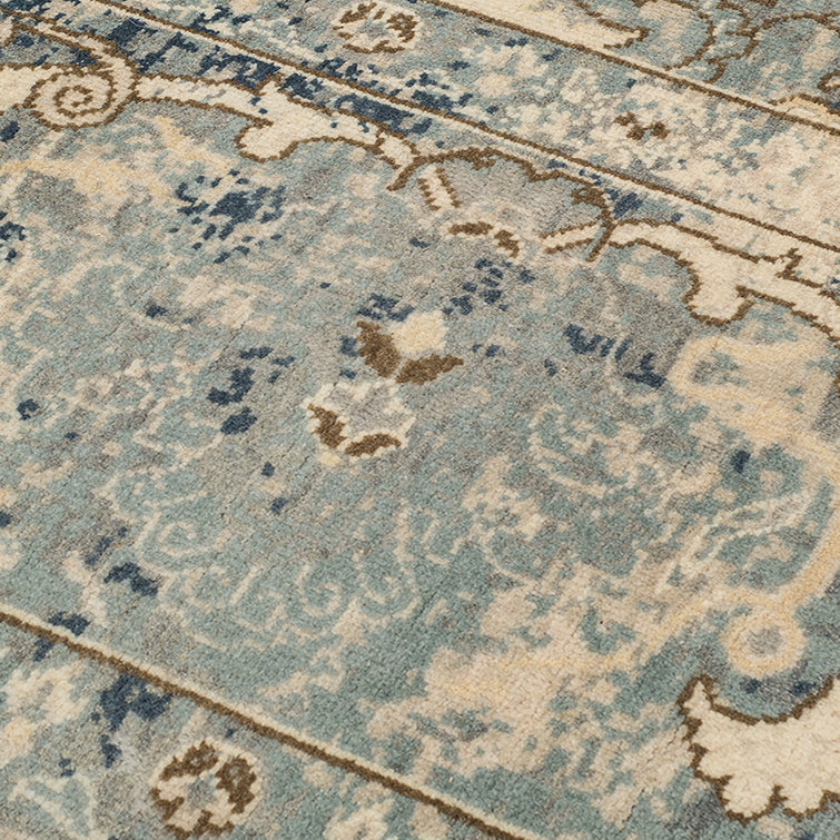 Blue Hand-Knotted Wool Rectangular Area Rug 9' x 12'