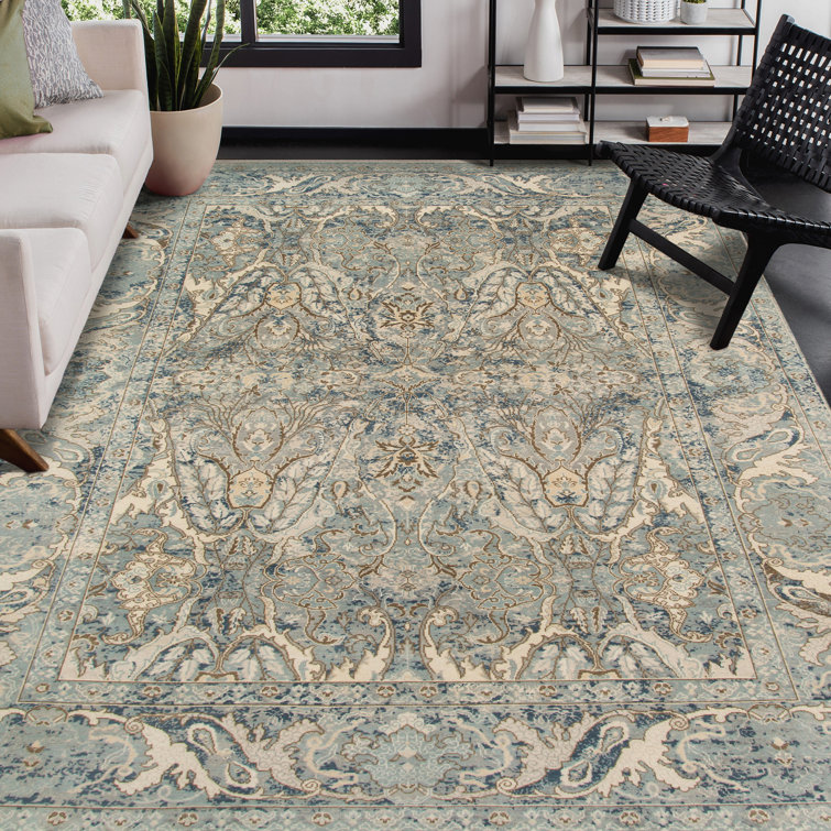Blue Hand-Knotted Wool Rectangular Area Rug 9' x 12'