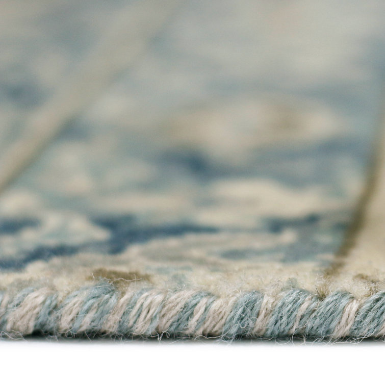Blue Hand-Knotted Wool Rectangular Area Rug 9' x 12'
